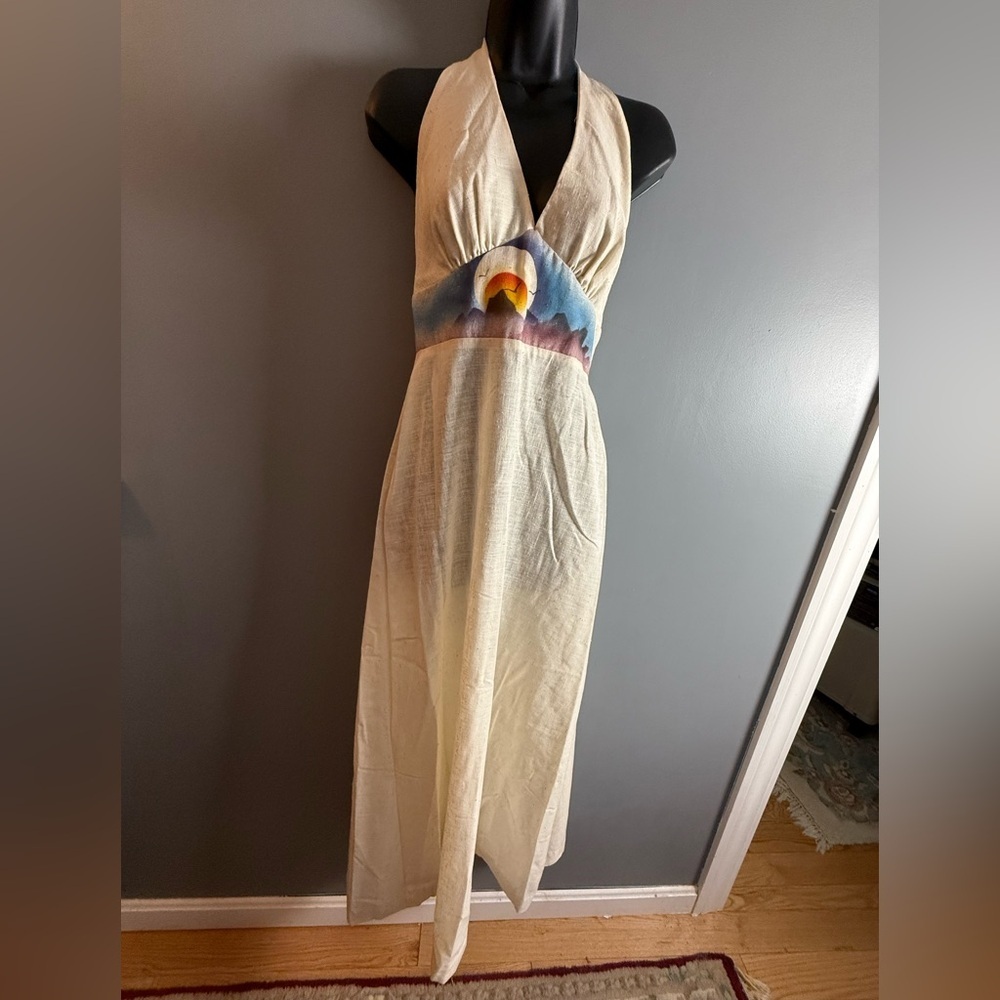 Yasmin Sidra Honolulu Hawaii Vintage 1960's-70's Halter Maxi Cotton Gauze Dress